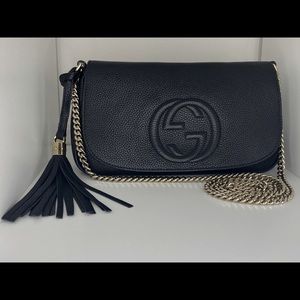 Gucci Black Leather Chain Strap Flap Shoulder Bag